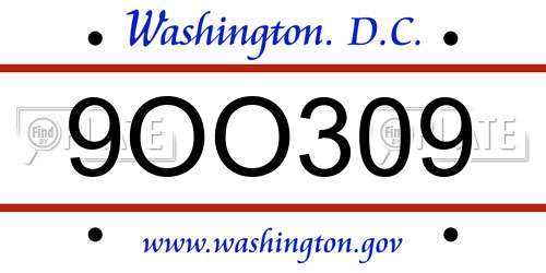 9OO309 District Of Columbia License Plate