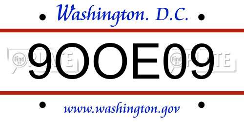 9OOE09 District Of Columbia License Plate