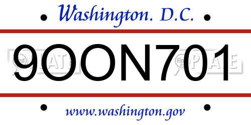 9OON701 District Of Columbia License Plate