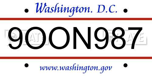 9OON987 District Of Columbia License Plate