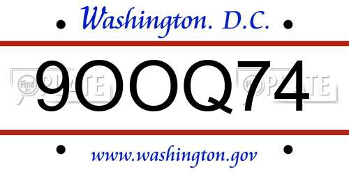 9OOQ74 District Of Columbia License Plate