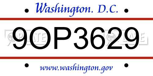 9OP3629 District Of Columbia License Plate