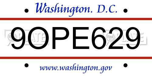 9OPE629 District Of Columbia License Plate