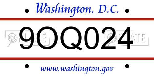 9OQ024 District Of Columbia License Plate