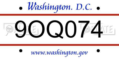 9OQ074 District Of Columbia License Plate