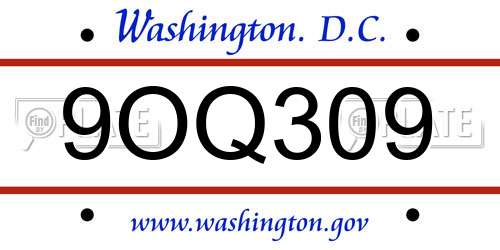9OQ309 District Of Columbia License Plate