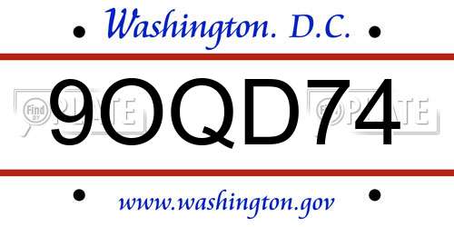 9OQD74 District Of Columbia License Plate