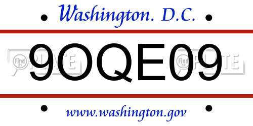 9OQE09 District Of Columbia License Plate