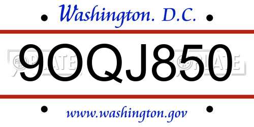 9OQJ850 District Of Columbia License Plate