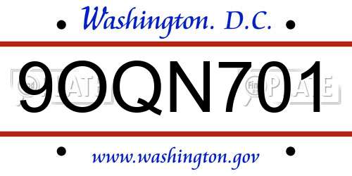 9OQN701 District Of Columbia License Plate