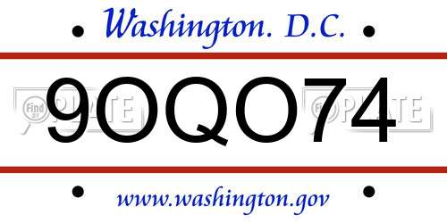 9OQO74 District Of Columbia License Plate