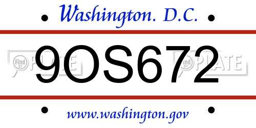 9OS672 District Of Columbia License Plate