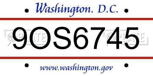 9OS6745 District Of Columbia License Plate