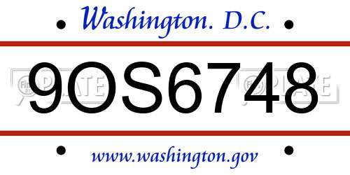 9OS6748 District Of Columbia License Plate