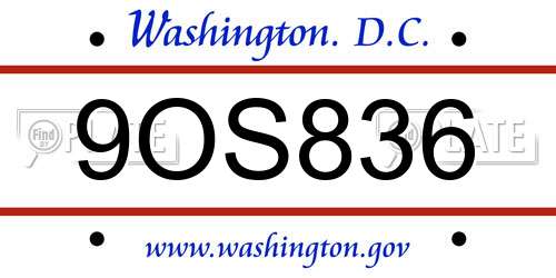 9OS836 District Of Columbia License Plate