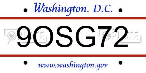 9OSG72 District Of Columbia License Plate