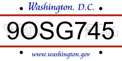 9OSG745 District Of Columbia License Plate