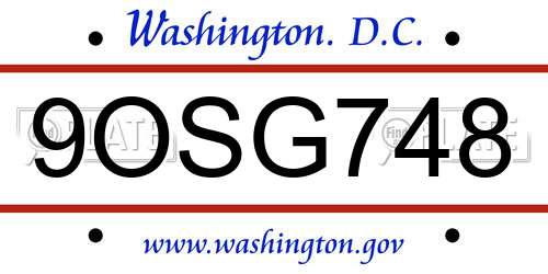 9OSG748 District Of Columbia License Plate