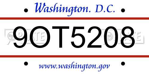 9OT5208 District Of Columbia License Plate