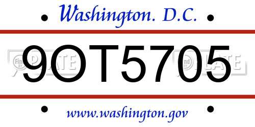 9OT5705 District Of Columbia License Plate