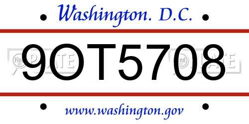 9OT5708 District Of Columbia License Plate