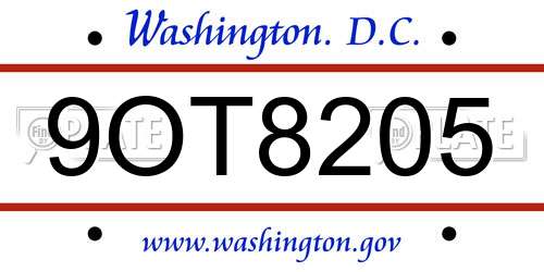 9OT8205 District Of Columbia License Plate