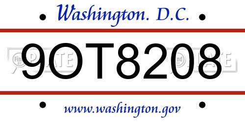 9OT8208 District Of Columbia License Plate