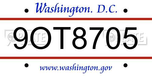 9OT8705 District Of Columbia License Plate