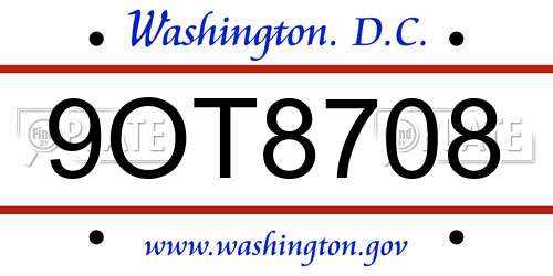 9OT8708 District Of Columbia License Plate