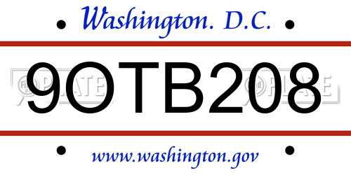 9OTB208 District Of Columbia License Plate