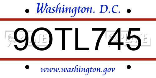 9OTL745 District Of Columbia License Plate