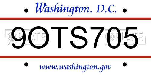 9OTS705 District Of Columbia License Plate