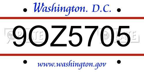 9OZ5705 District Of Columbia License Plate