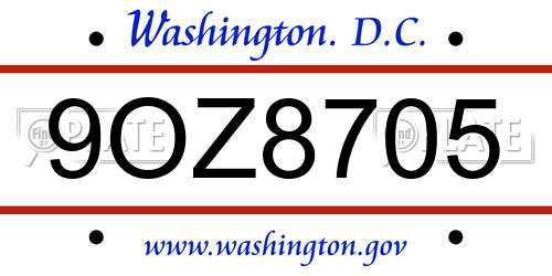 9OZ8705 District Of Columbia License Plate
