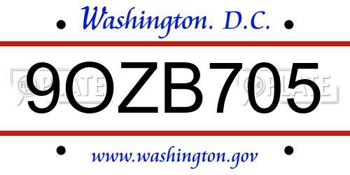 9OZB705 District Of Columbia License Plate