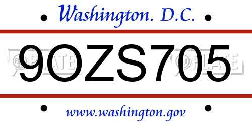 9OZS705 District Of Columbia License Plate