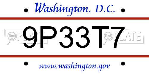 9P33T7 District Of Columbia License Plate
