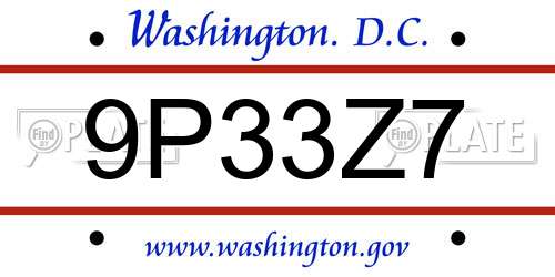 9P33Z7 District Of Columbia License Plate