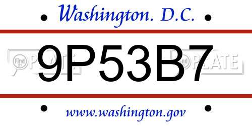 9P53B7 District Of Columbia License Plate