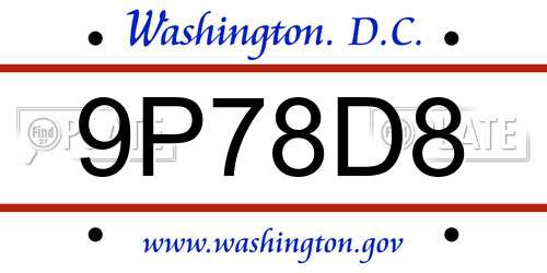 9P78D8 District Of Columbia License Plate