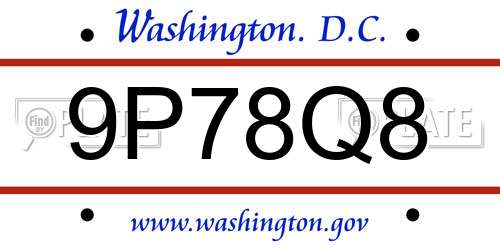 9P78Q8 District Of Columbia License Plate
