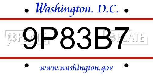 9P83B7 District Of Columbia License Plate