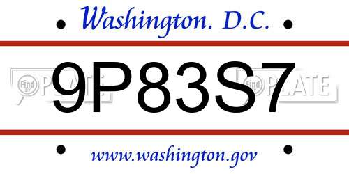 9P83S7 District Of Columbia License Plate