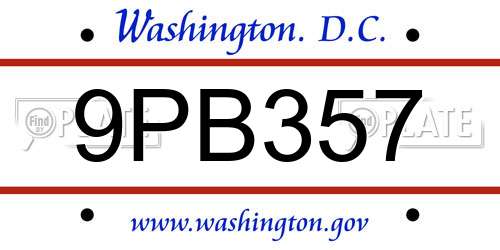 9PB357 District Of Columbia License Plate