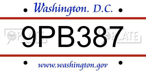9PB387 District Of Columbia License Plate