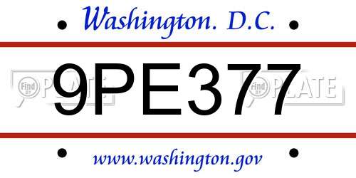 9PE377 District Of Columbia License Plate