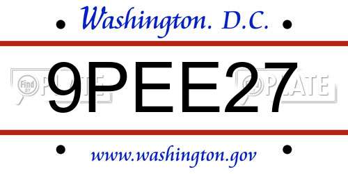9PEE27 District Of Columbia License Plate