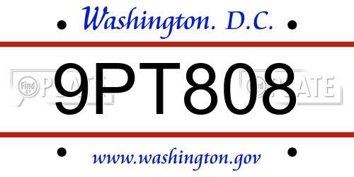 9PT808 District Of Columbia License Plate