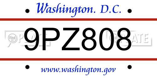 9PZ808 District Of Columbia License Plate
