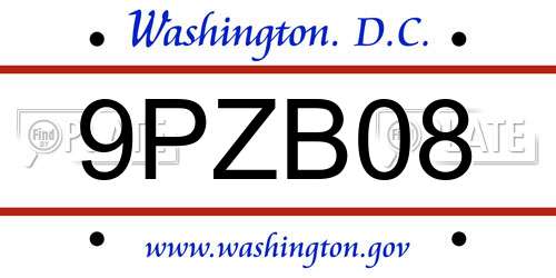 9PZB08 District Of Columbia License Plate